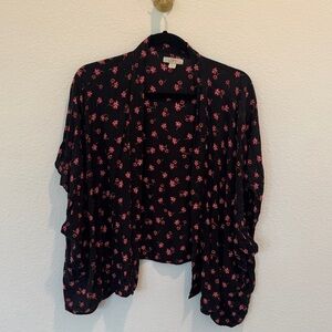 LOFT Black and Pink Floral Blouse